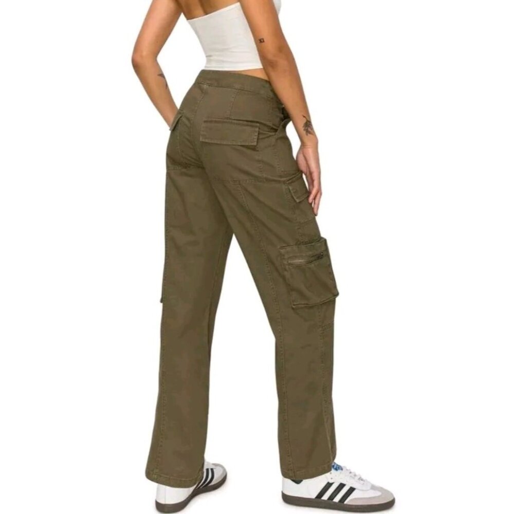 Cali 1850 Juniors Olive‎ Green Cargo Zippered-Pocket Straight Leg Pants 9 NWOT - Picture 2 of 9